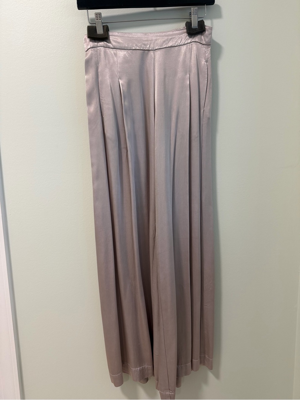 Satin Wide-Leg Trousers in Light Blush Pink/Champagne color